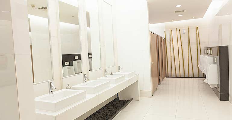 Commercial Bathroom With 4 Sinks & 4 Urinals - Commercial Plumbers Sydney